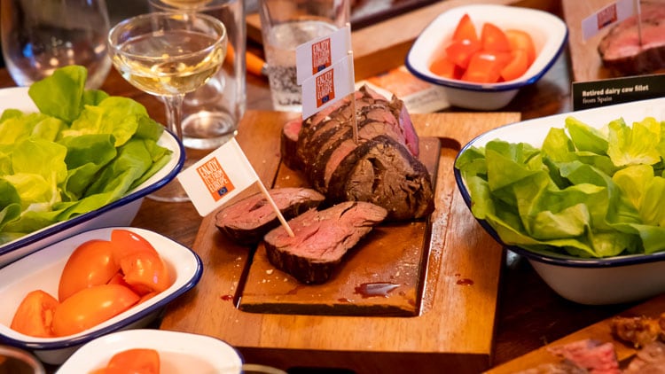 European steaks on a board