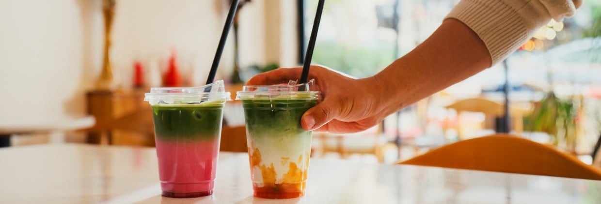 Iced matchas in takeaway cups