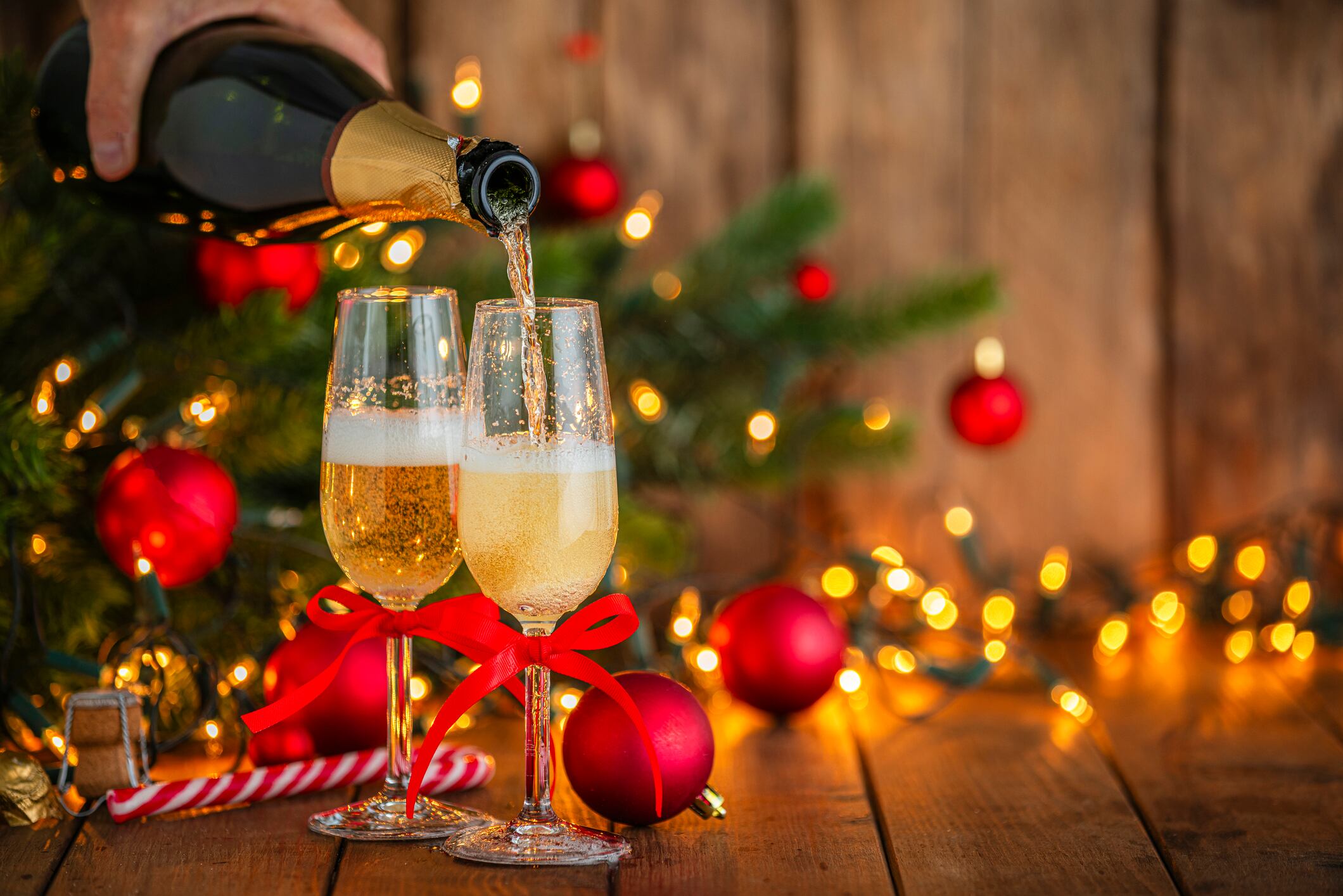 Christmas or New Year celebration with Champagne