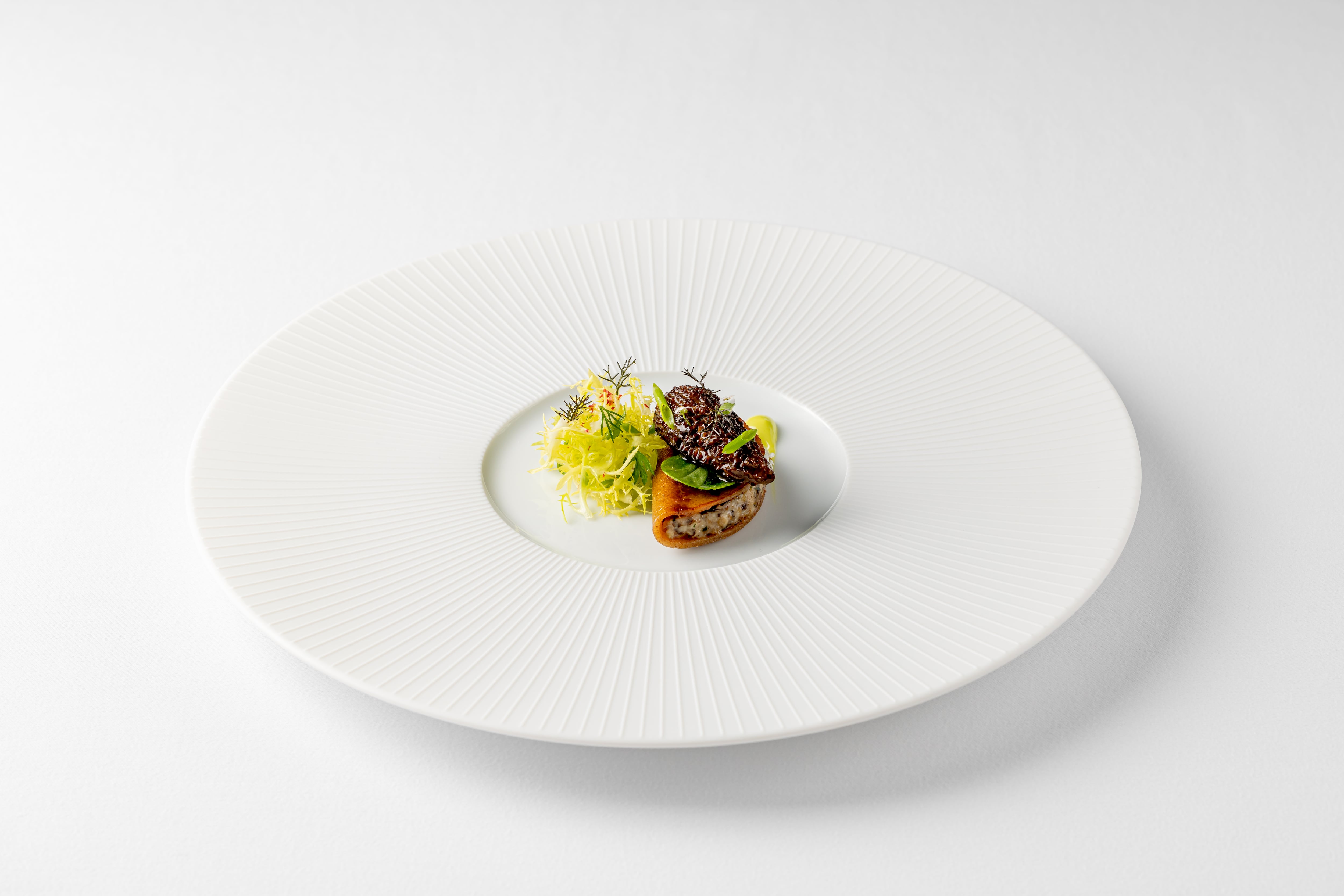 Brittany Galette - morel farci, wild garlic, buckwheat at Orrery by Pierre Minotti