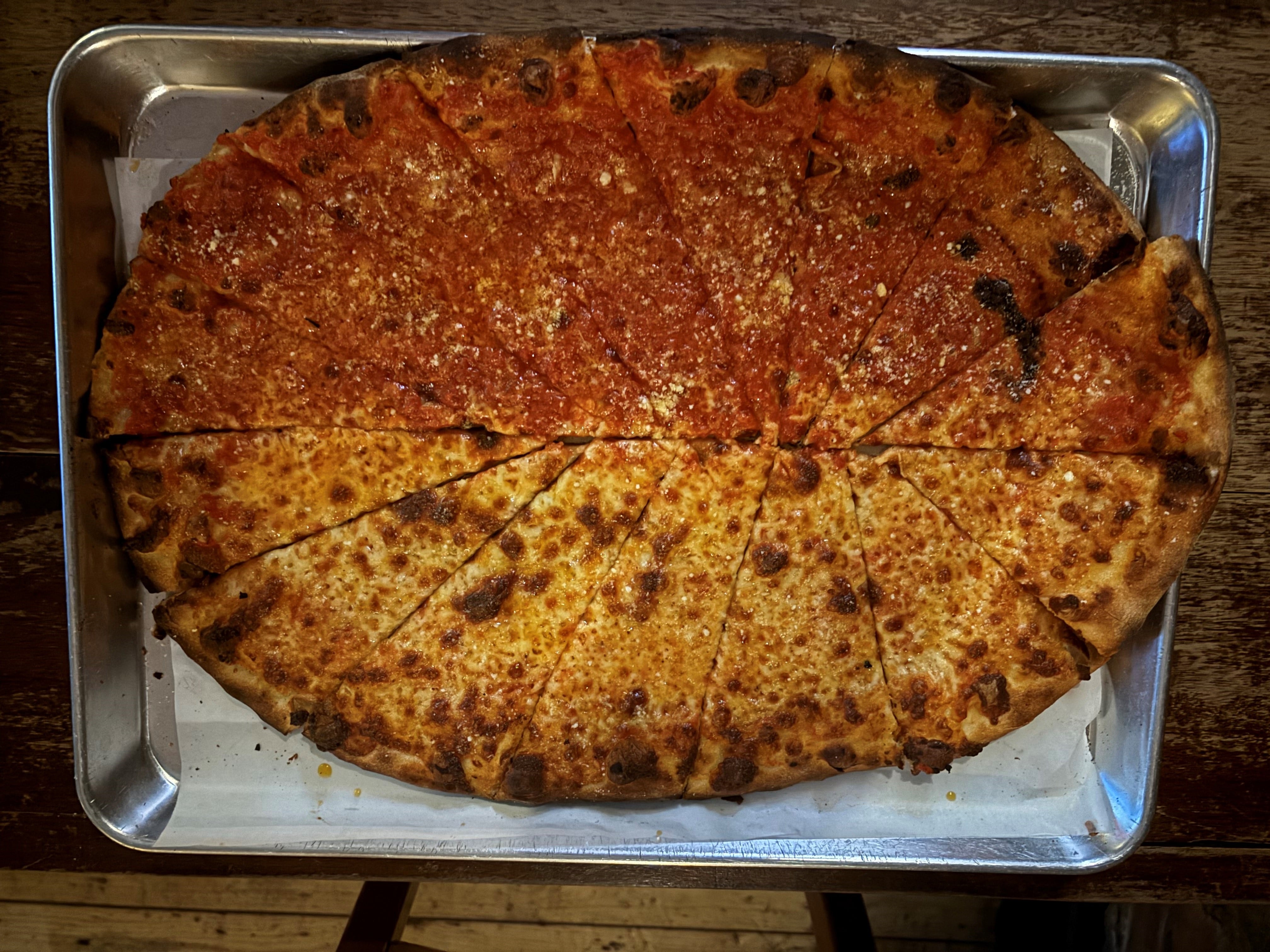 A New Haven style pizza at Lenny's Apizza