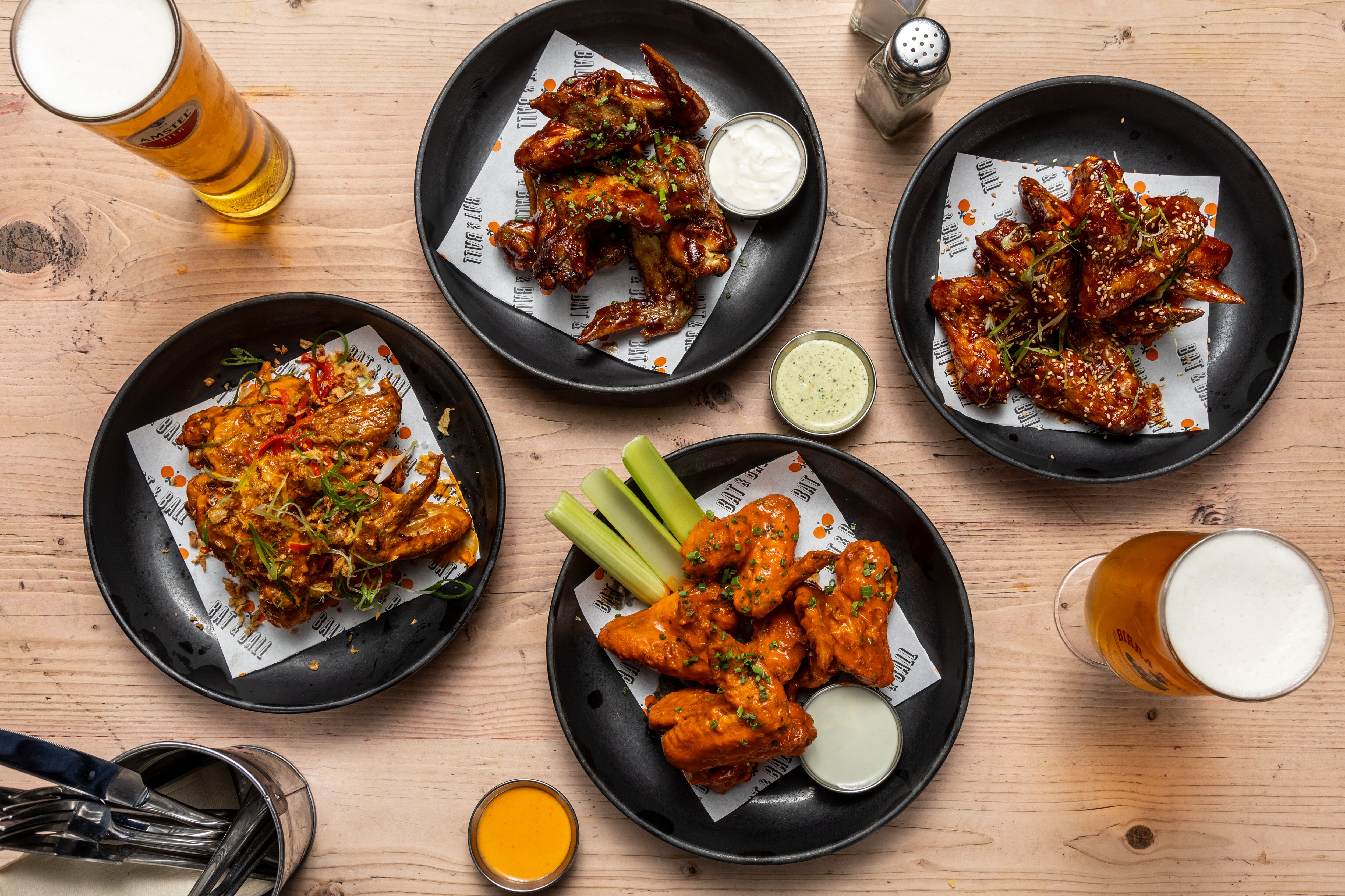 A table of fried chicken wings at The Bat and Ball