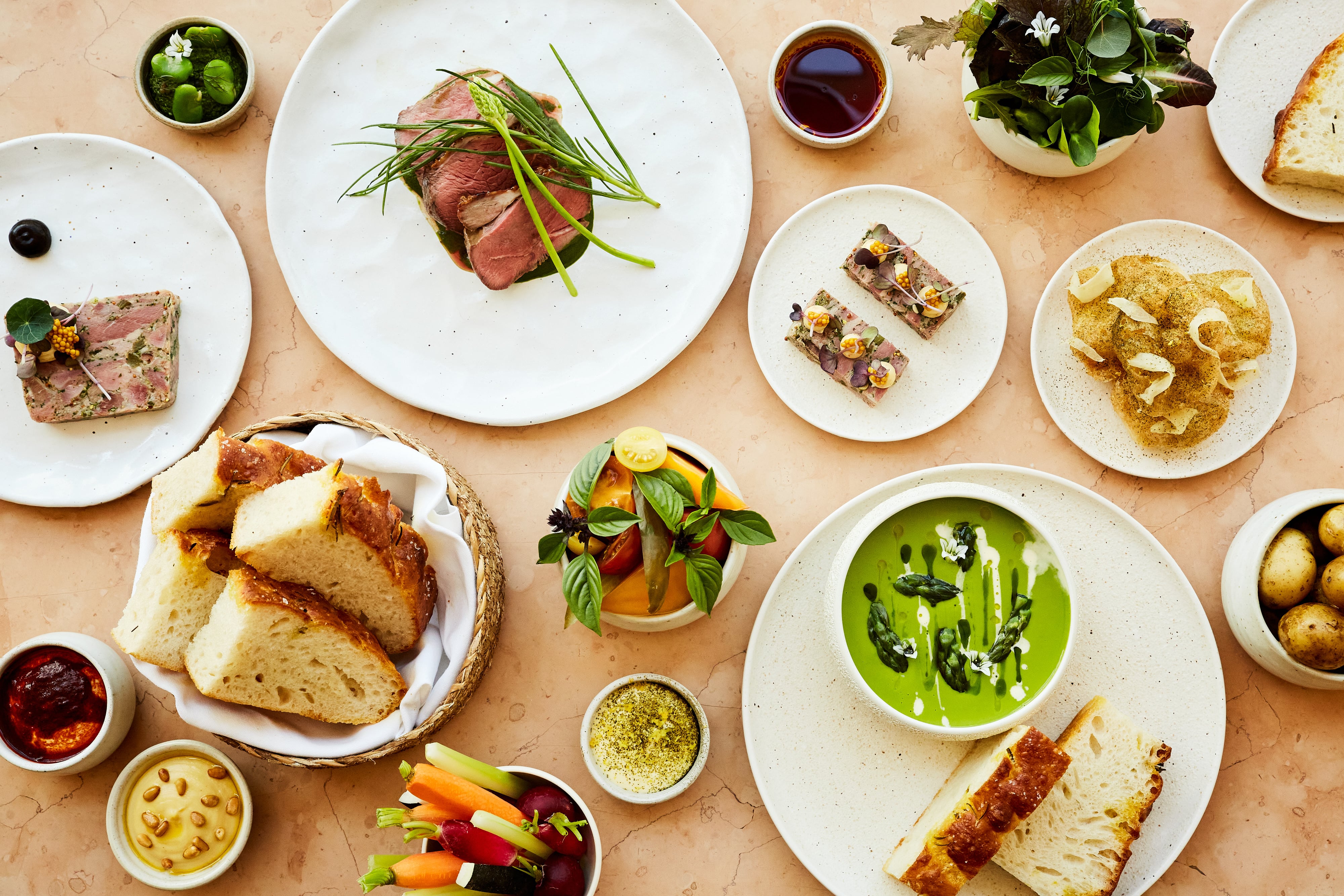 A table of food at Margaret's in Cambridge