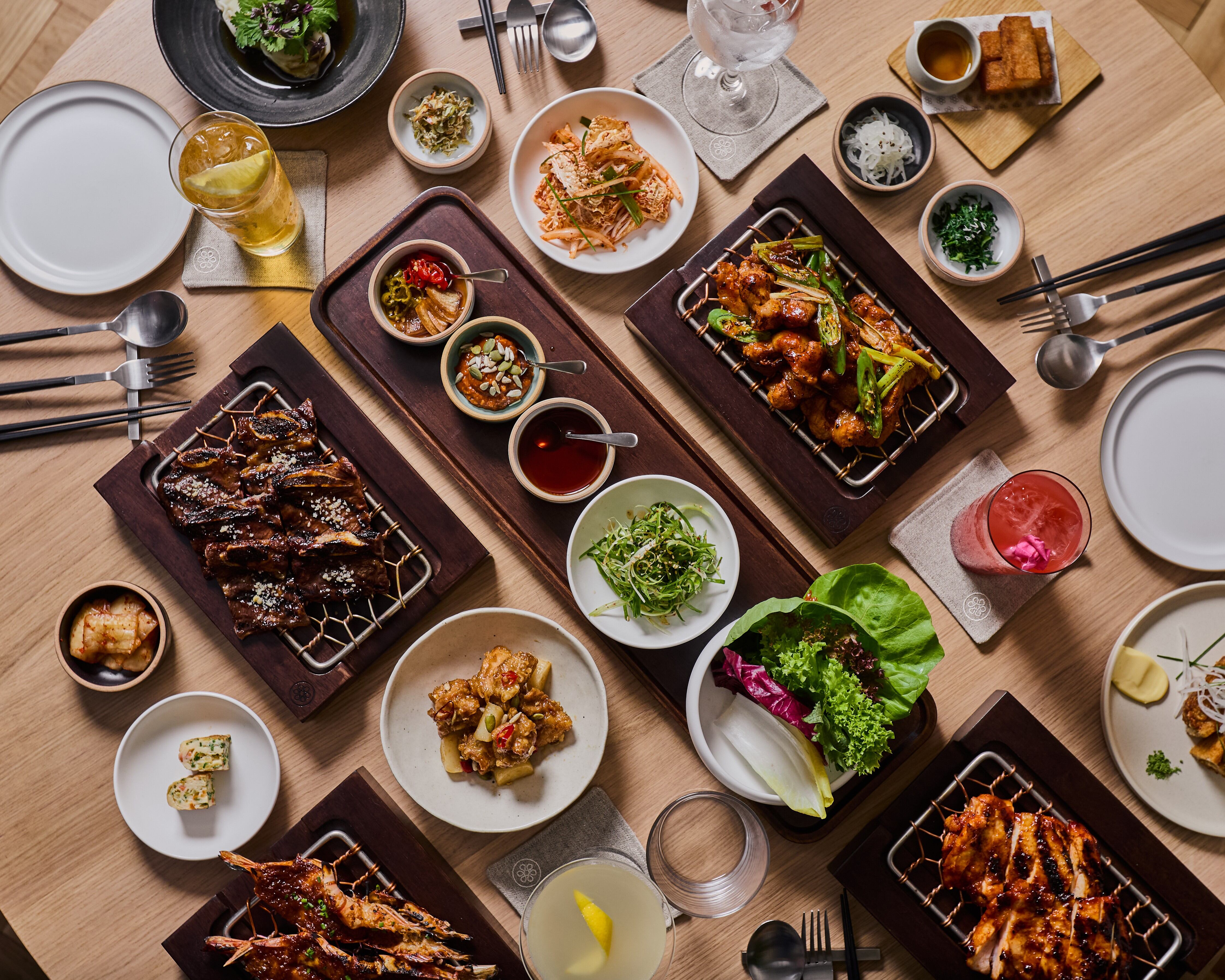 A table of Korean dishes at KOBA