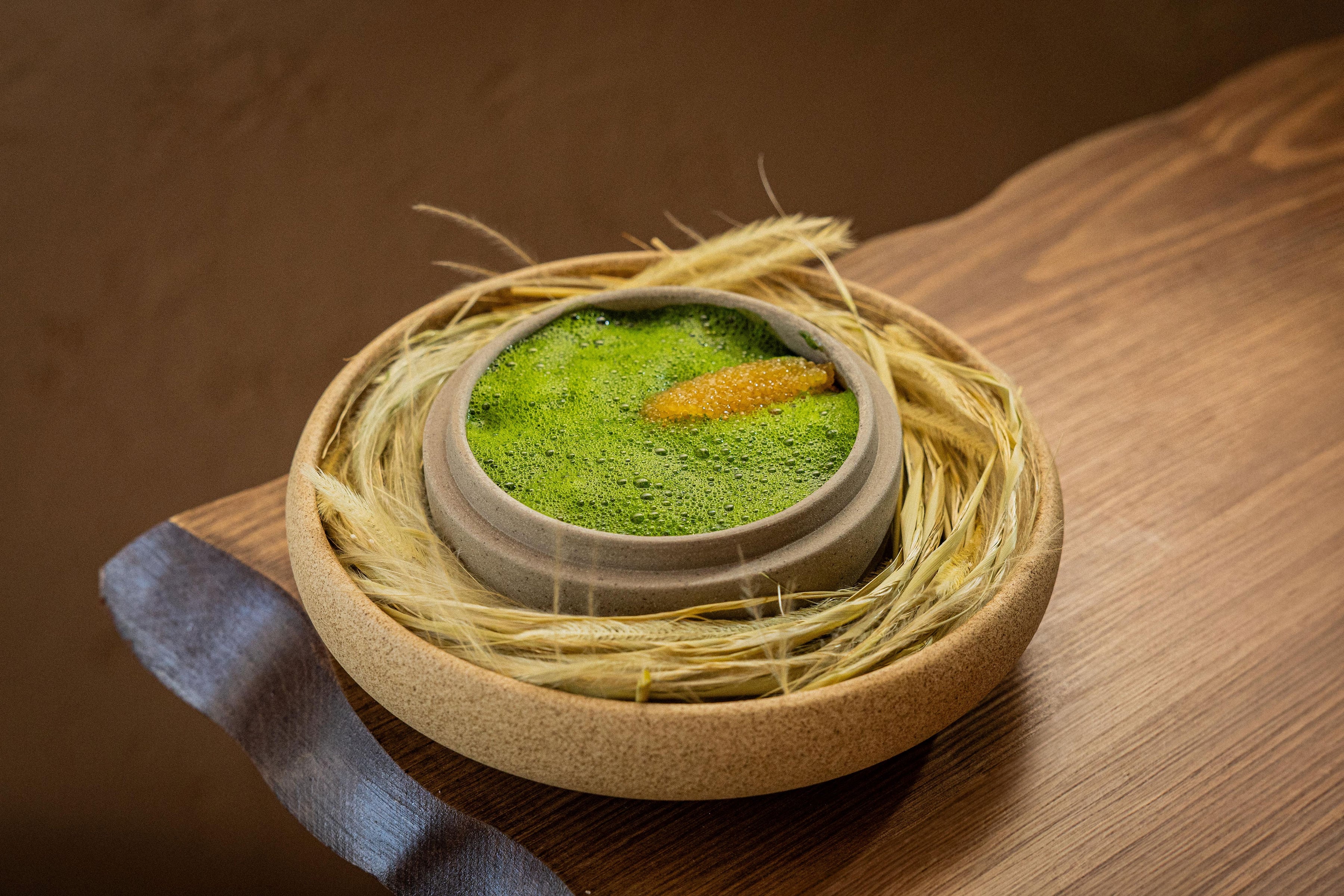 Smoked potato with hay infused cream at Sona restaurant