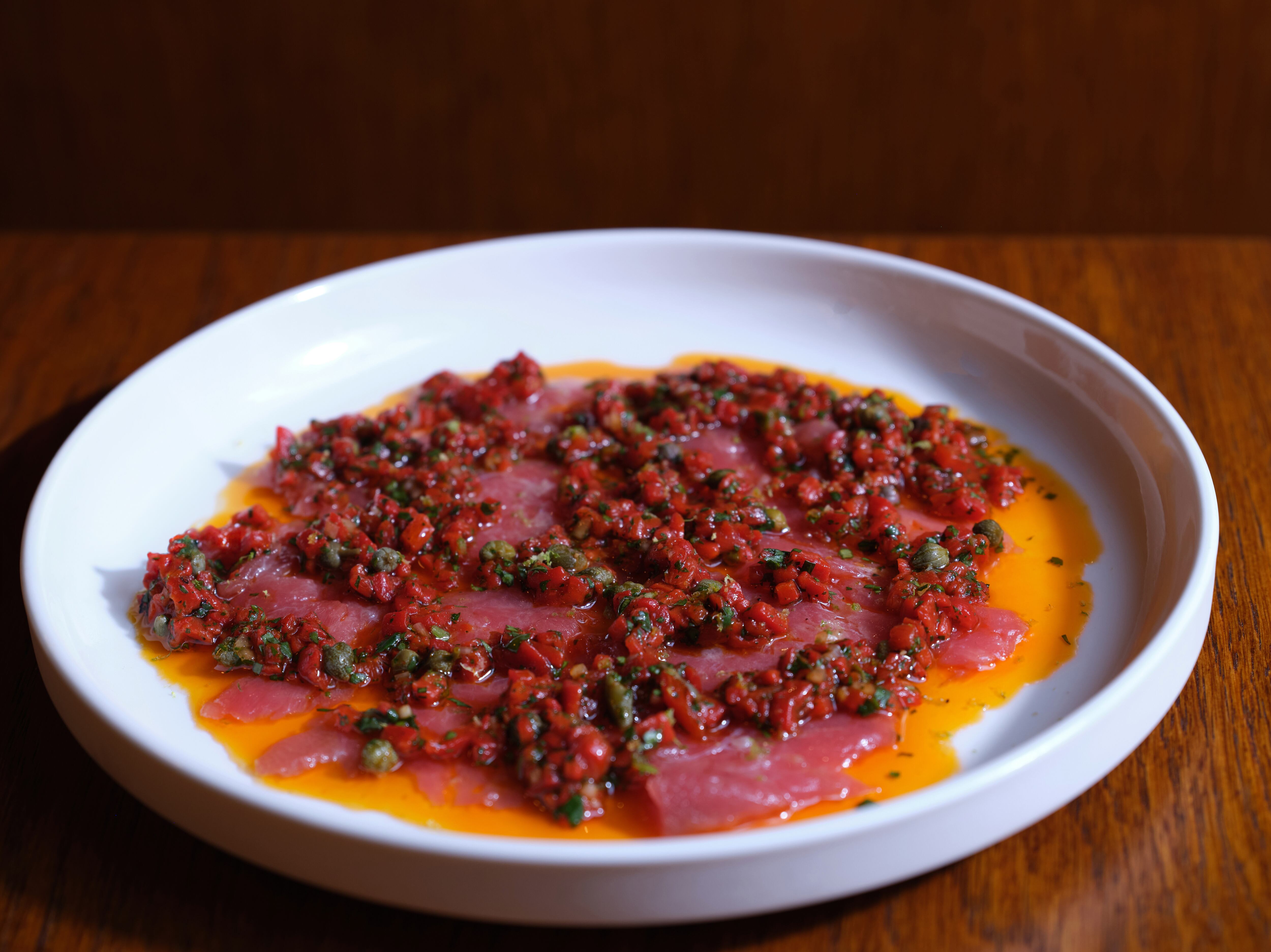 Bluefin Tuna Carpaccio, corno peppers, coriander, sudachi