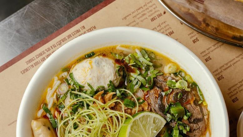 A bowl of Vietnamese food at restaurant Cô Thành