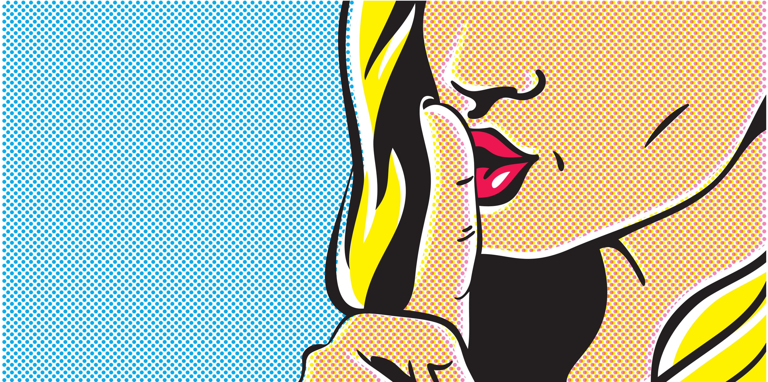 Pop art shhh woman, woman with finger on lips, silence gesture, pop art style woman banner, shut up