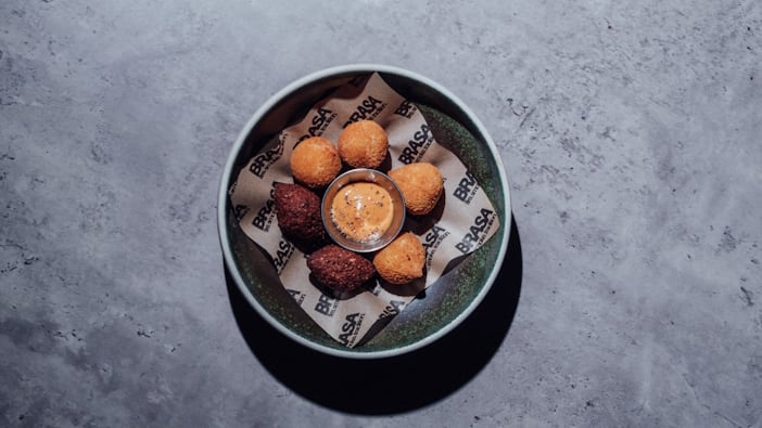 BRASA's mixed Brazilian croquettes (chicken, beef, cheese) and smoked chilli mayo.