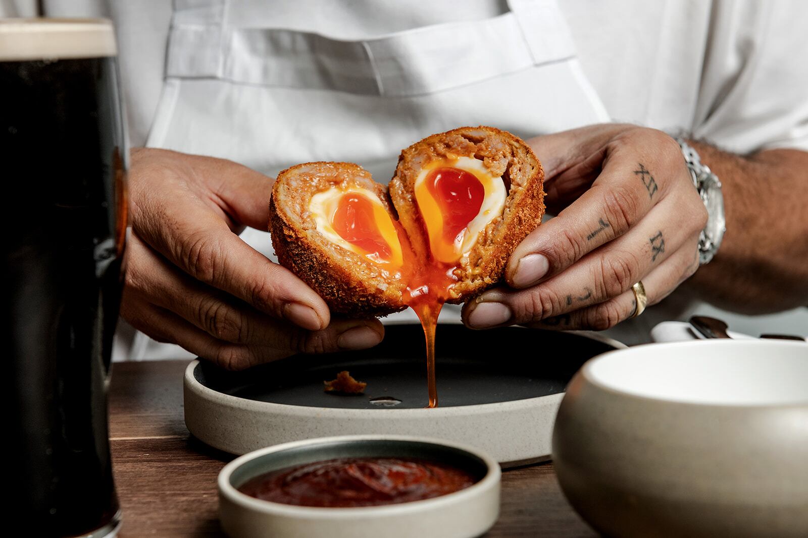 The Brave's jerk spiced chicken scotch egg with scotch bonnet jam