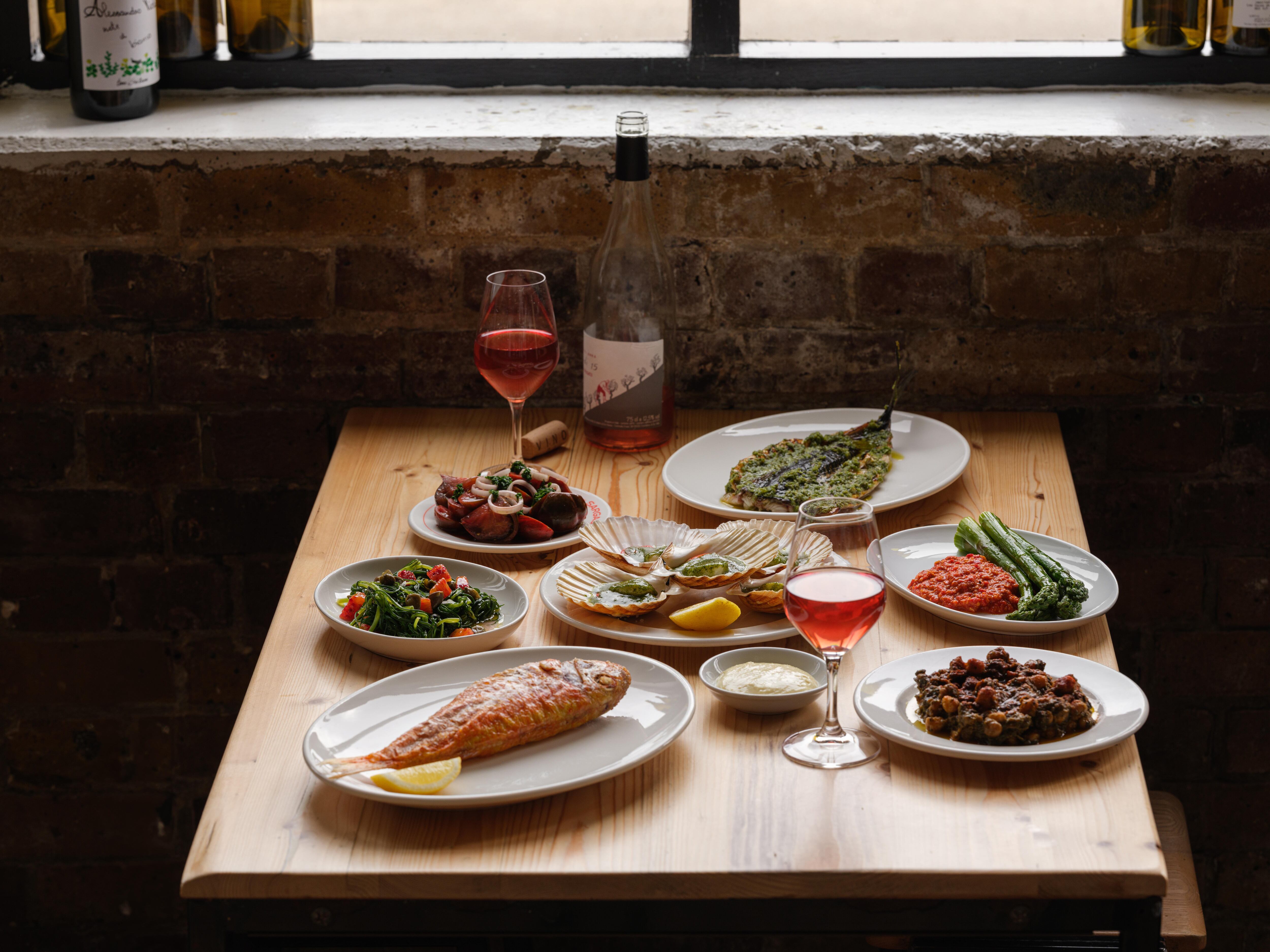A table of food at Sargasso