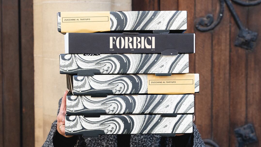 A stack of Forbici pizzas
