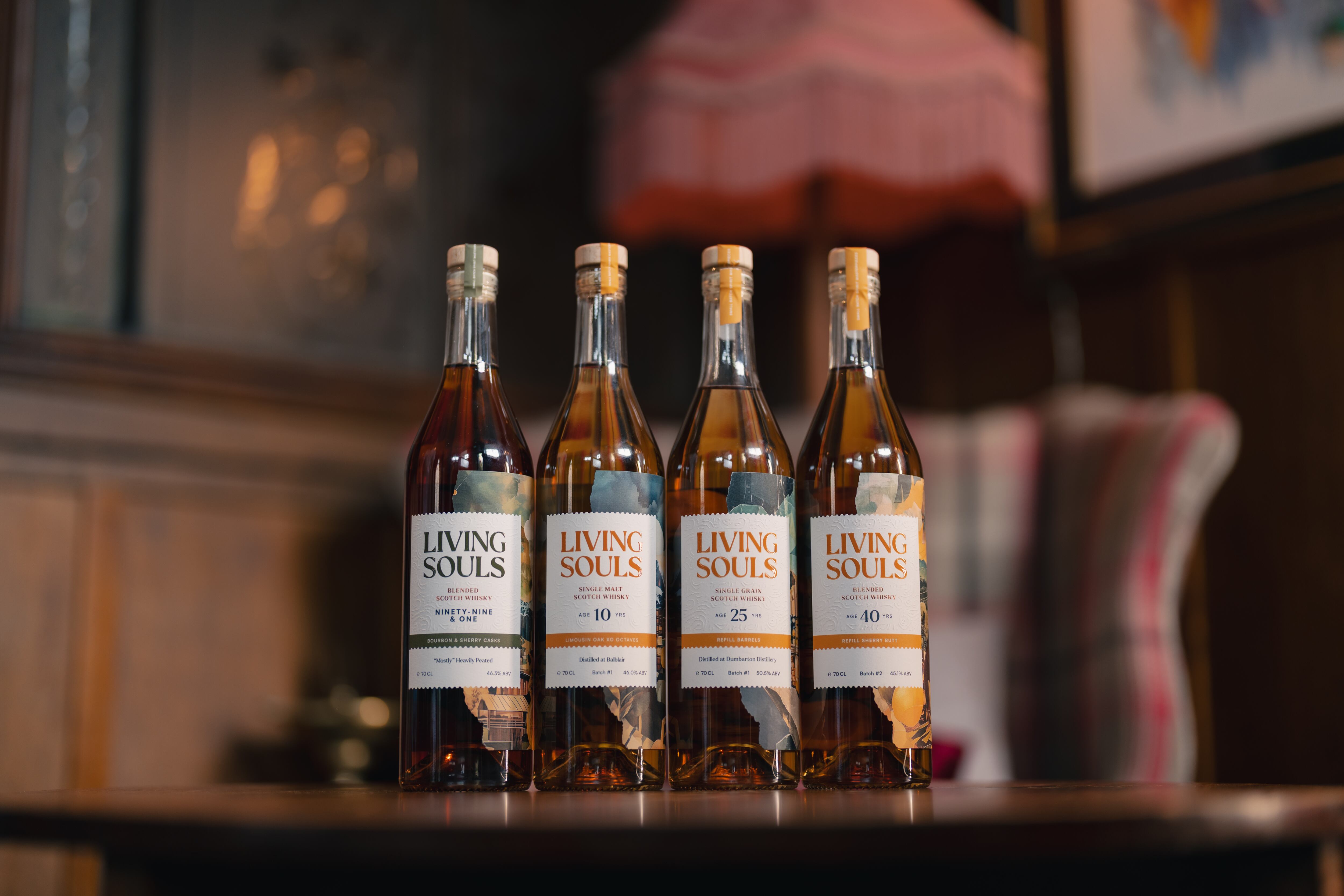 Four bottles of Living Souls Whisky