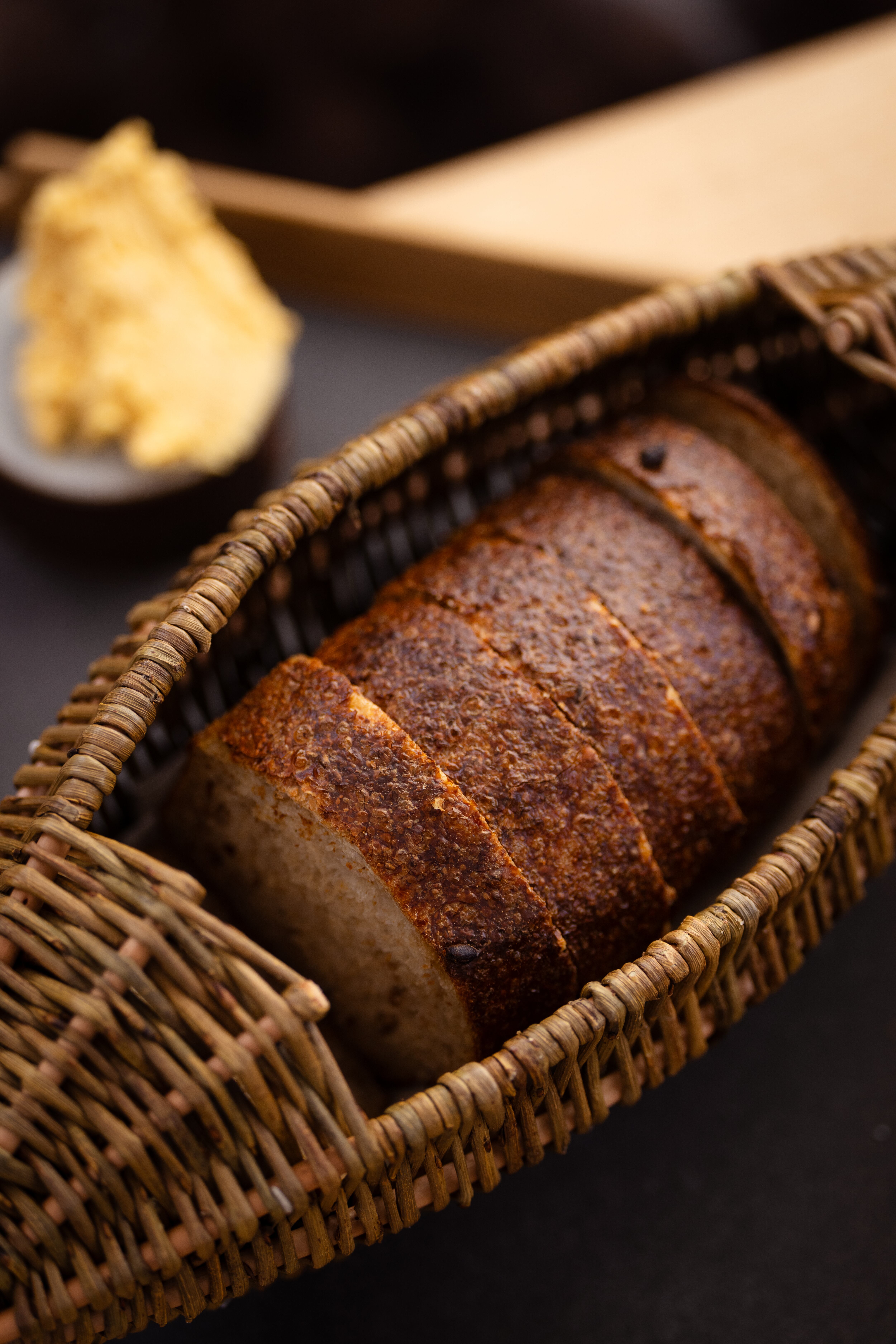 Welsh grains bread with cultured miso butter and beef dripping