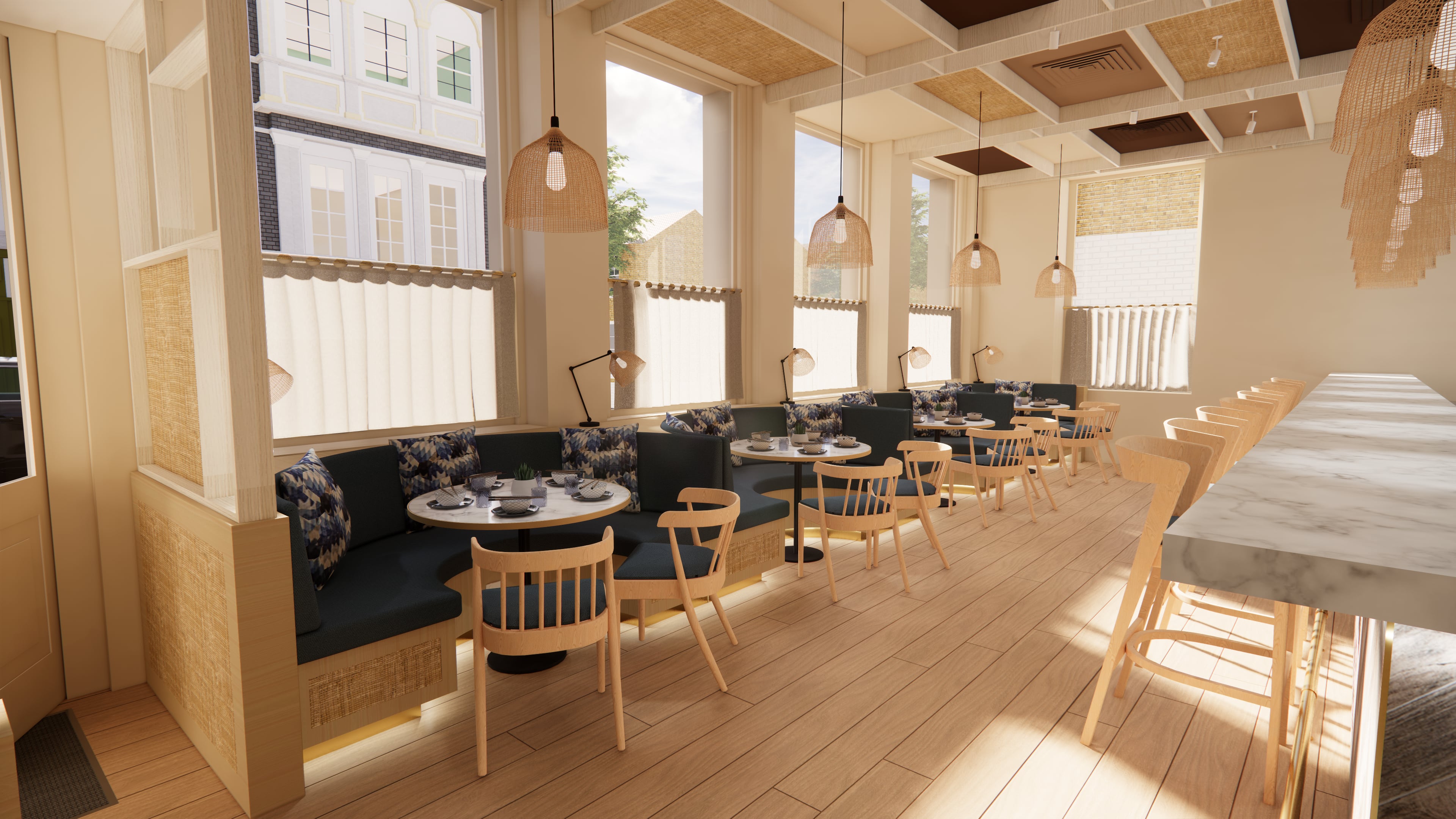 Interior of HUŎ restaurant Belsize Village