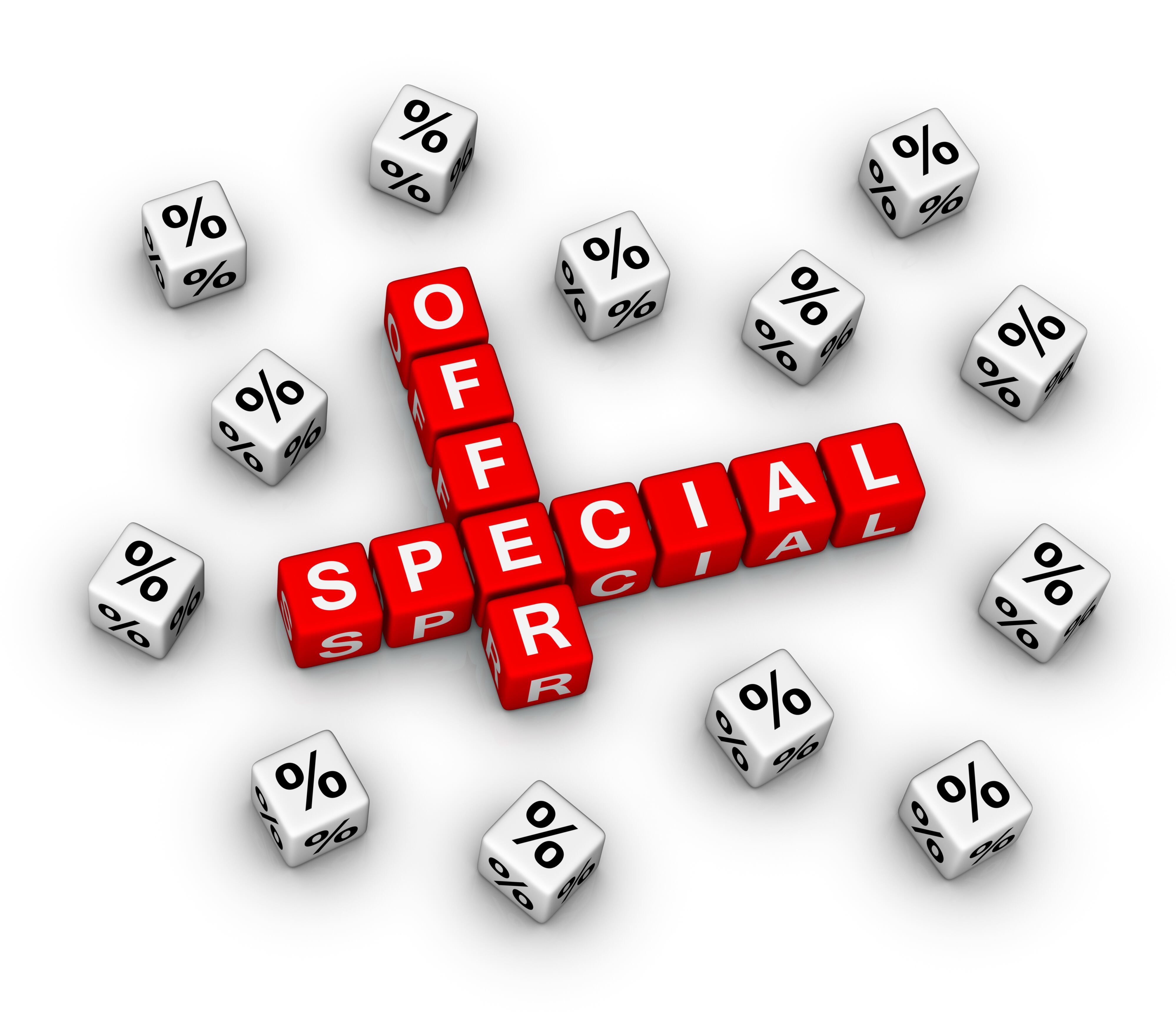 Dice spelling out special offer