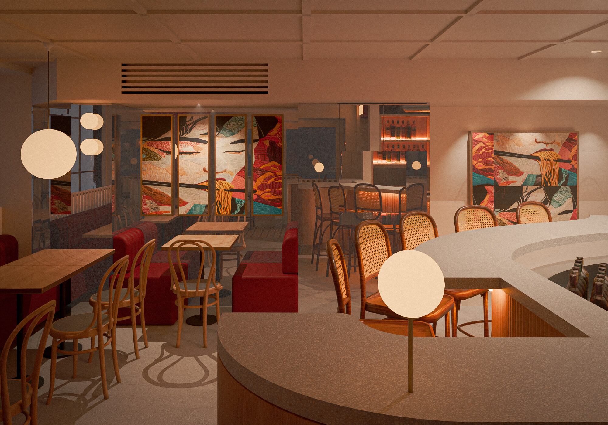 Noodle & Beer's ground floor dining room
