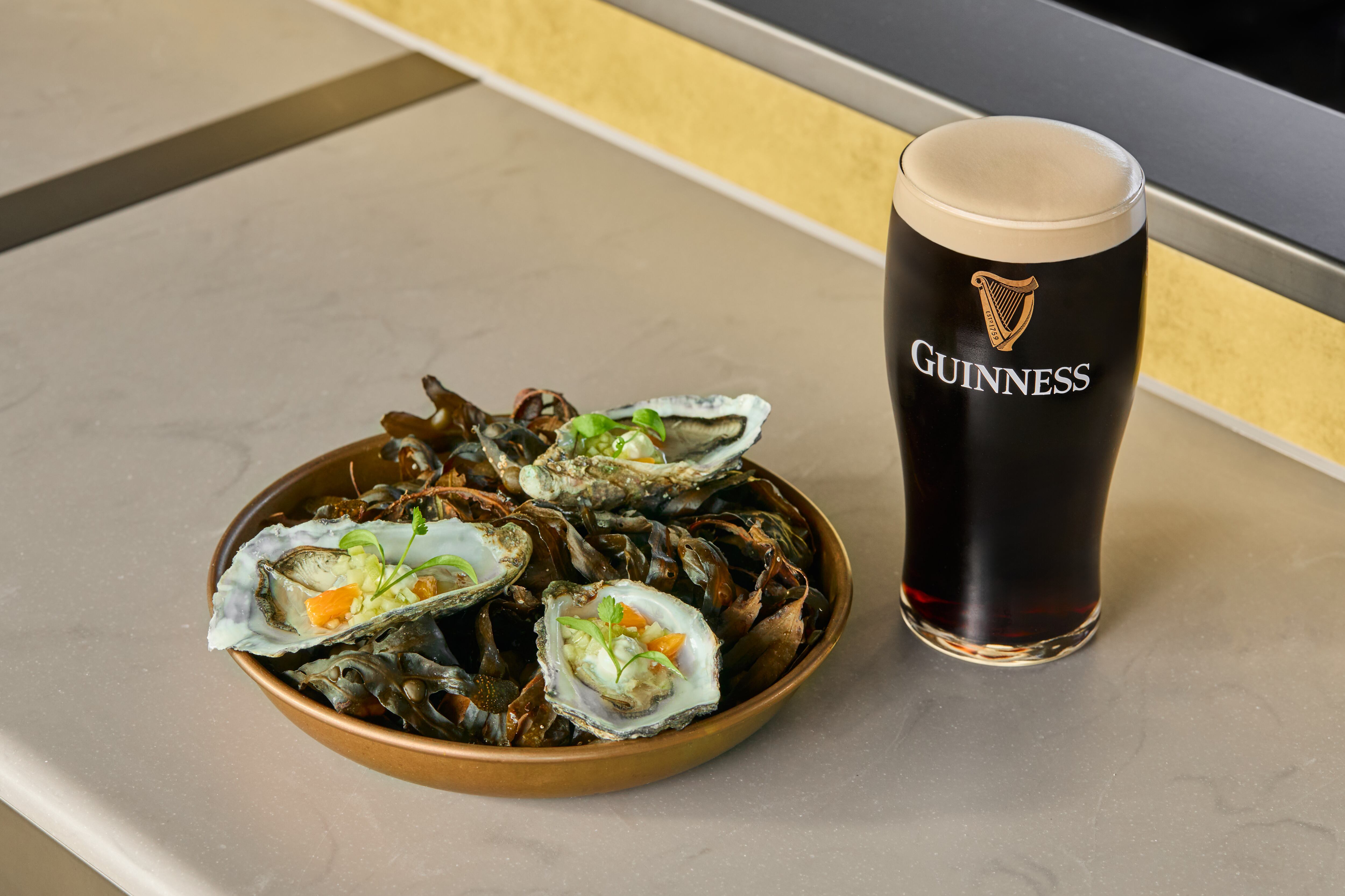 A pint of Guinness and oysters