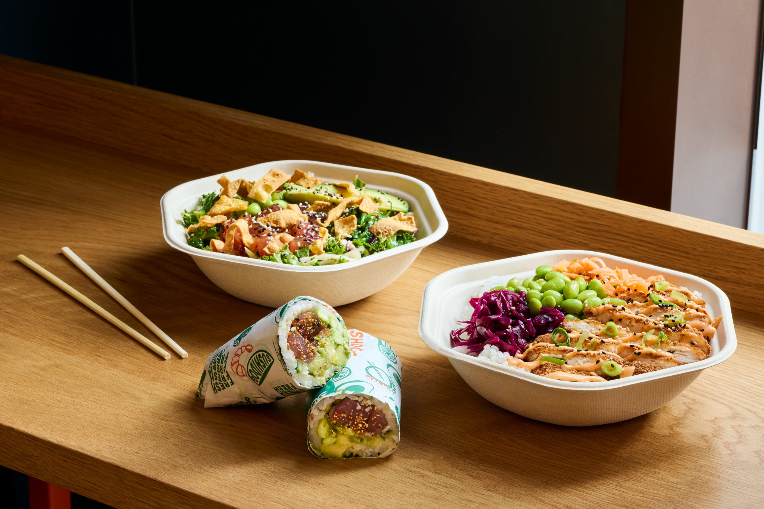 SushiDog's sushi roll and poke bowls