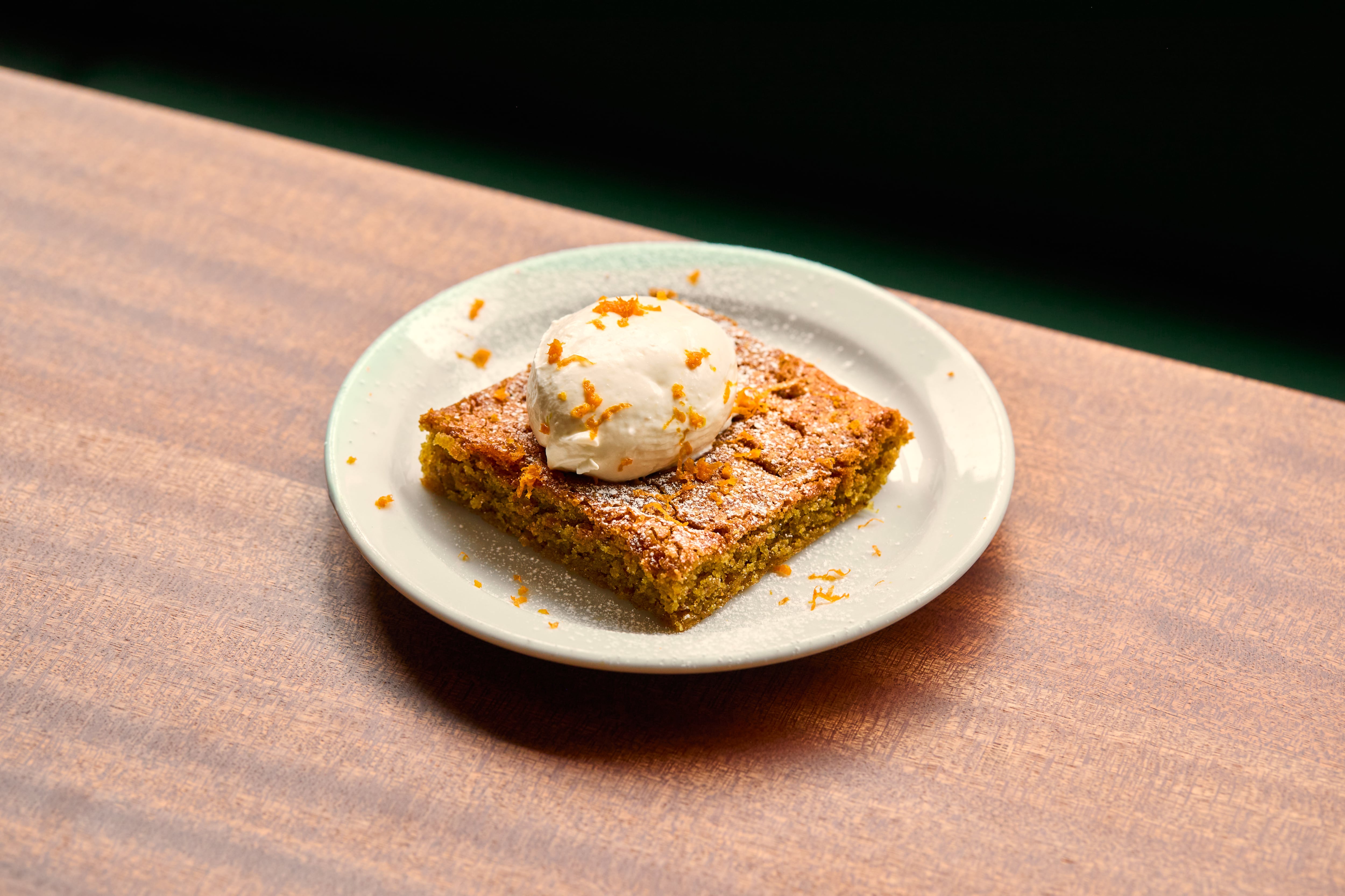 Pistachio olive oil cake at Forza Wine Soho